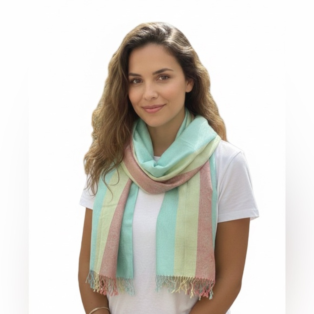 CASHMERE Multicolor Scarf Paisley 100% Sulk Cashmere stole scarf OS